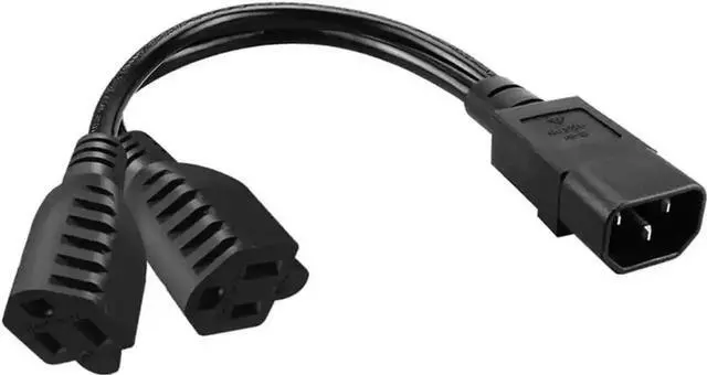Alt view image 2 of 5 - 1FT C14 Male to 2 x 5-15R Y Splitter Power Cable, PDU Style Computer Power Extension Cord, IEC C14 to Dual NEMA 5-15R Power Plug