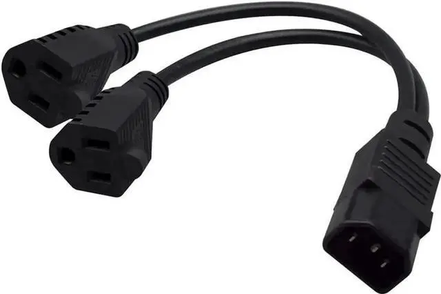 Alt view image 5 of 5 - 1FT C14 Male to 2 x 5-15R Y Splitter Power Cable, PDU Style Computer Power Extension Cord, IEC C14 to Dual NEMA 5-15R Power Plug
