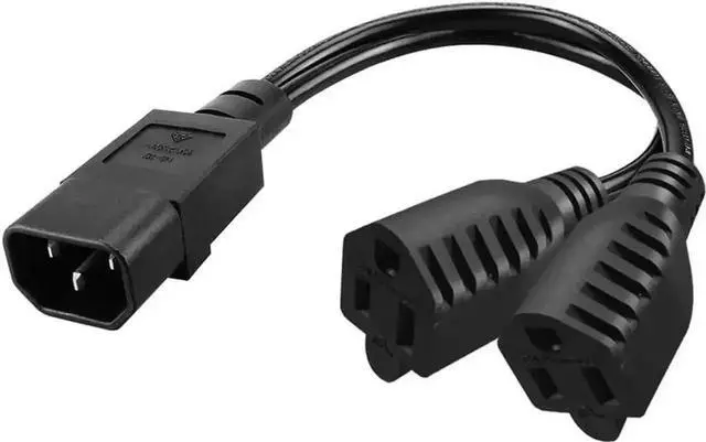 Alt view image 4 of 5 - 1FT C14 Male to 2 x 5-15R Y Splitter Power Cable, PDU Style Computer Power Extension Cord, IEC C14 to Dual NEMA 5-15R Power Plug
