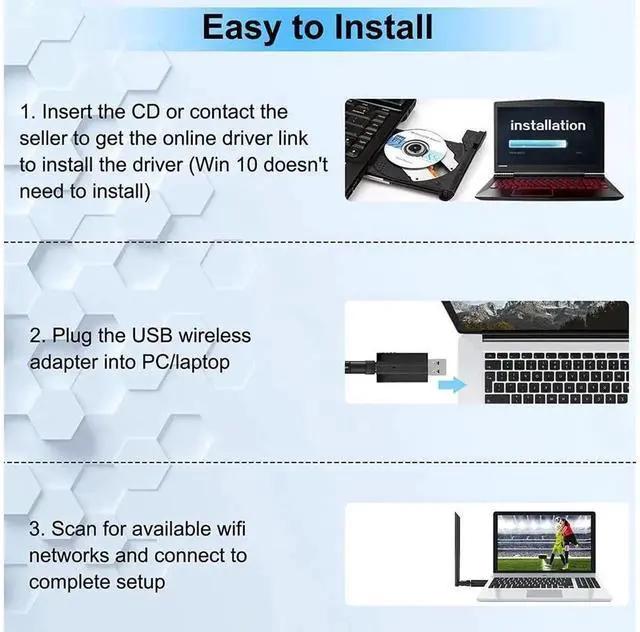 Alt view image 5 of 7 - AC1200 Dual Band USB 3.0 WiFi Adapter with 5dBi High Gain Antenna, 2.4GHz & 5.8GHz Wireless Network Dongle for Desktop & Laptop, Compatible with Windows and Mac OS