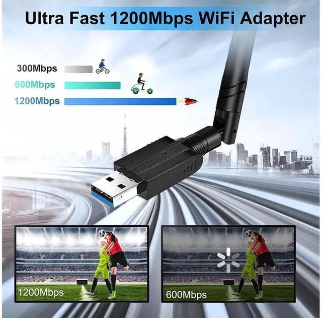 Alt view image 3 of 7 - AC1200 Dual Band USB 3.0 WiFi Adapter with 5dBi High Gain Antenna, 2.4GHz & 5.8GHz Wireless Network Dongle for Desktop & Laptop, Compatible with Windows and Mac OS