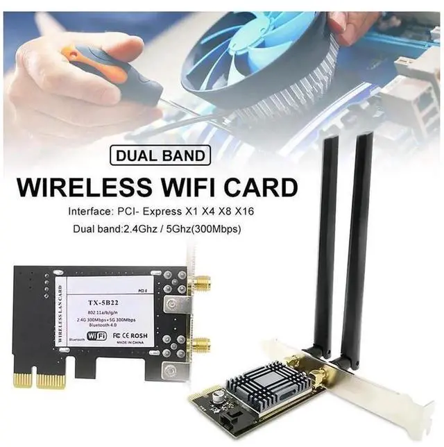 Alt view image 5 of 6 - Dual Band PCIE WiFi Adapter AC 300Mbps, 2.4GHz & 5GHz Wireless Network Card with Bluetooth 4.0, High Speed Stable PCI-E Wireless Card for Desktop PC Gaming