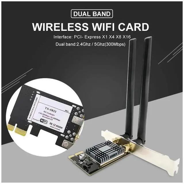 Alt view image 6 of 6 - Dual Band PCIE WiFi Adapter AC 300Mbps, 2.4GHz & 5GHz Wireless Network Card with Bluetooth 4.0, High Speed Stable PCI-E Wireless Card for Desktop PC Gaming
