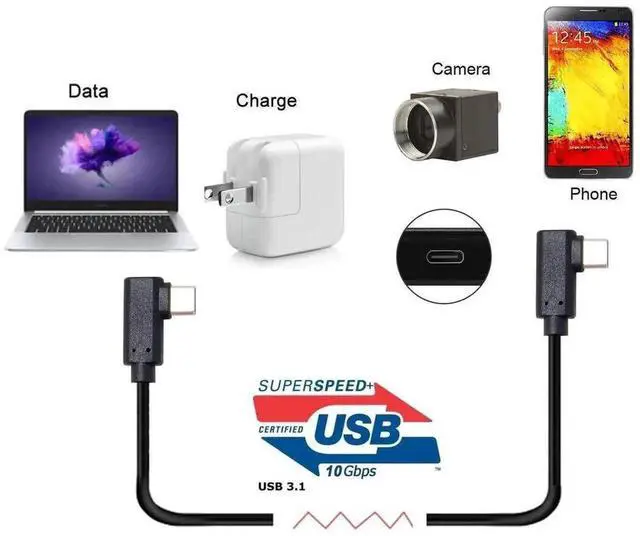 Alt view image 4 of 7 - 1M Gen2 USB-C to USB-C Cable, Dual 90 Degree Left & Right Angled Type-C Male to Male Cord, 10Gbps Data Transfer, 65W PD Fast Charging Cable