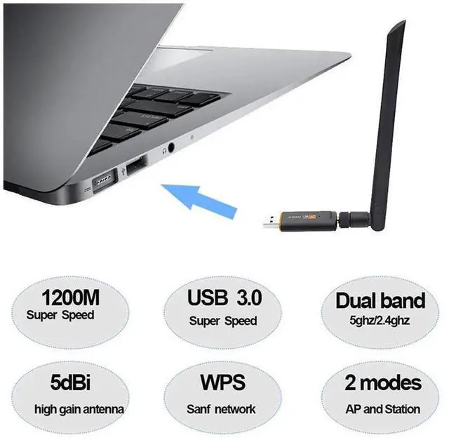 Alt view image 3 of 7 - 1200Mbps USB 3.0 Dual Band WiFi Adapter, RTL8812 Chipset 2.4GHz & 5GHz Wireless Dongle with AC Antenna, High Speed Network Receiver for Desktop & Laptop, eokCXOY