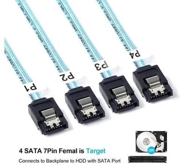 Alt view image 5 of 5 - 0.5M Mini SAS to SATA Breakout Cable, SFF-8087 to 4 SATA Cable 1.6FT, Mini-SAS SFF8087 to 4X SATA Cable for Server RAID Controller Hard Drives
