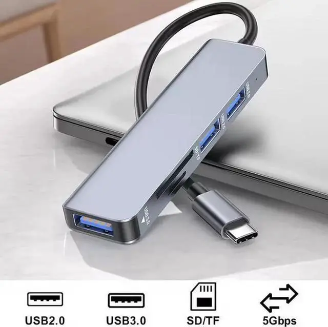 Main image of 5-Port USB Hub with 100W PD Charging, SD & TF Card Reader, 5Gbps High Speed Data Transfer, Aluminum Housing USB Multiport Adapter for Laptop, PC, Smart TV