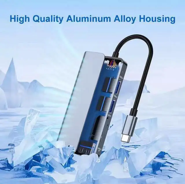Alt view image 6 of 6 - 5-Port USB Hub with 100W PD Charging, SD & TF Card Reader, 5Gbps High Speed Data Transfer, Aluminum Housing USB Multiport Adapter for Laptop, PC, Smart TV