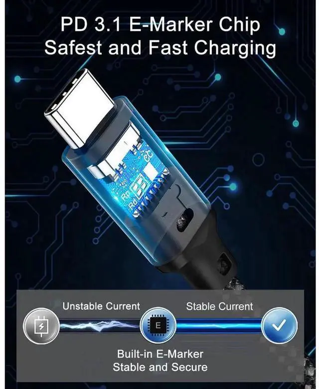 Alt view image 7 of 7 - Braided USB C to USB C Cable, 240W PD 3.1 Fast Charging Cable 6.6ft (2M), Black Type-C Charger Cord for Laptop, Smartphone, Tablet and USB-C Power Adapters