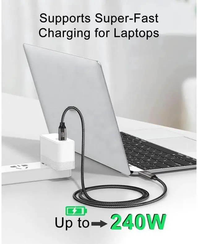 Alt view image 4 of 7 - Braided USB C to USB C Cable, 240W PD 3.1 Fast Charging Cable 6.6ft (2M), Black Type-C Charger Cord for Laptop, Smartphone, Tablet and USB-C Power Adapters