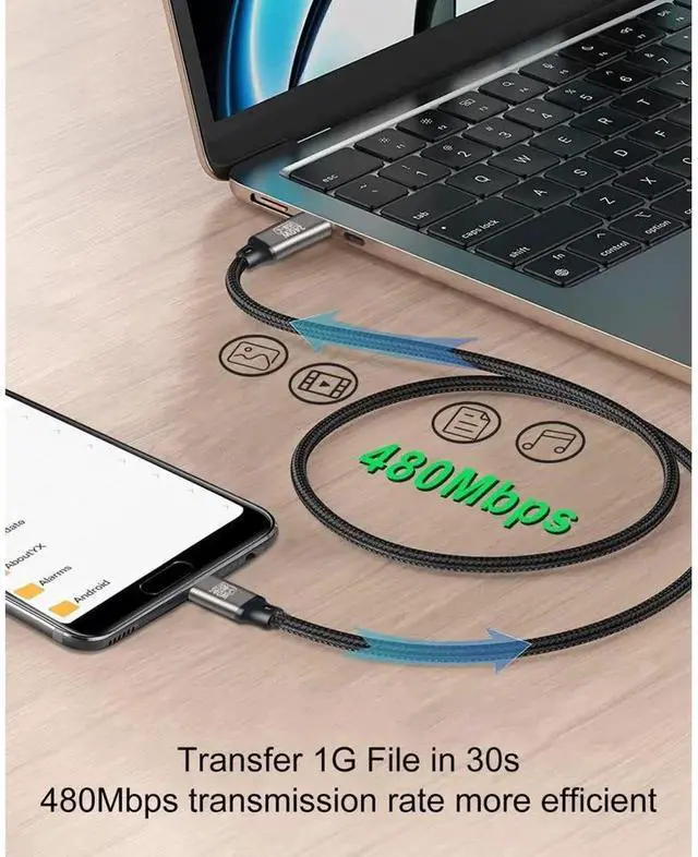Alt view image 2 of 7 - Braided USB C to USB C Cable, 240W PD 3.1 Fast Charging Cable 6.6ft (2M), Black Type-C Charger Cord for Laptop, Smartphone, Tablet and USB-C Power Adapters