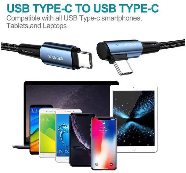 Alt view image 3 of 7 - 100W Right Angle USB C to USB C Cable, PD Fast Charging USB-C Charger Cord, 10FT 2-PACK, Compatible with MacBook, iPad, Samsung Galaxy, Google Pixel
