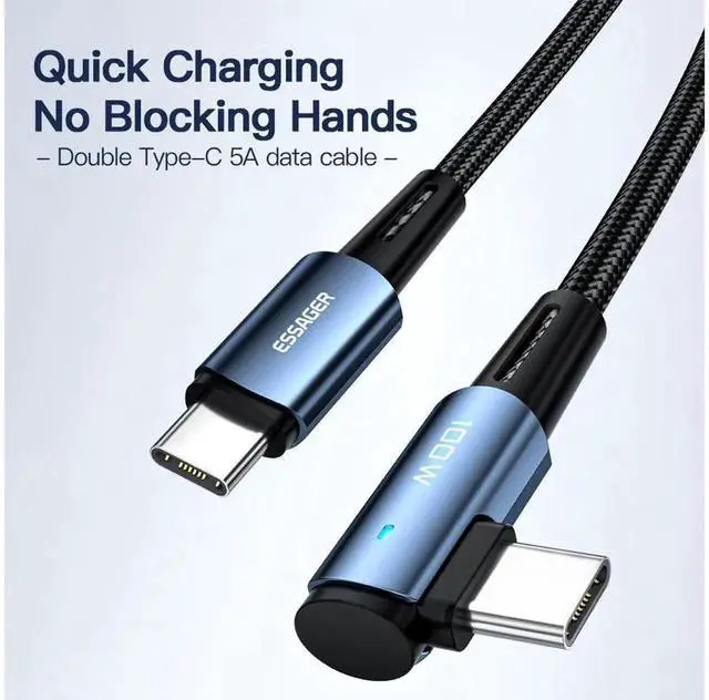 Alt view image 4 of 7 - 100W Right Angle USB C to USB C Cable, PD Fast Charging USB-C Charger Cord, 10FT 2-PACK, Compatible with MacBook, iPad, Samsung Galaxy, Google Pixel