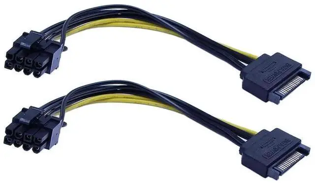 Main image of 2 Pack 15-Pin SATA Male to 8 Pin (6+2 Pin) PCIe Female Graphics Card Power Adapter Cable, 20CM / 8Inch SATA to 6+2Pin PCI-E GPU Power Conversion Cord