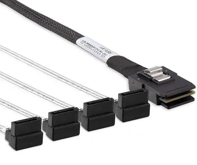 Main image of MiniSAS SFF-8087 Fan-Out Breakout Cable, SFF-8087 to 4 Right Angle SATA 7Pin, 6Gbps High Speed Cable for RAID Controllers, Servers and Storage Enclosures, 0.5M (1.6FT)