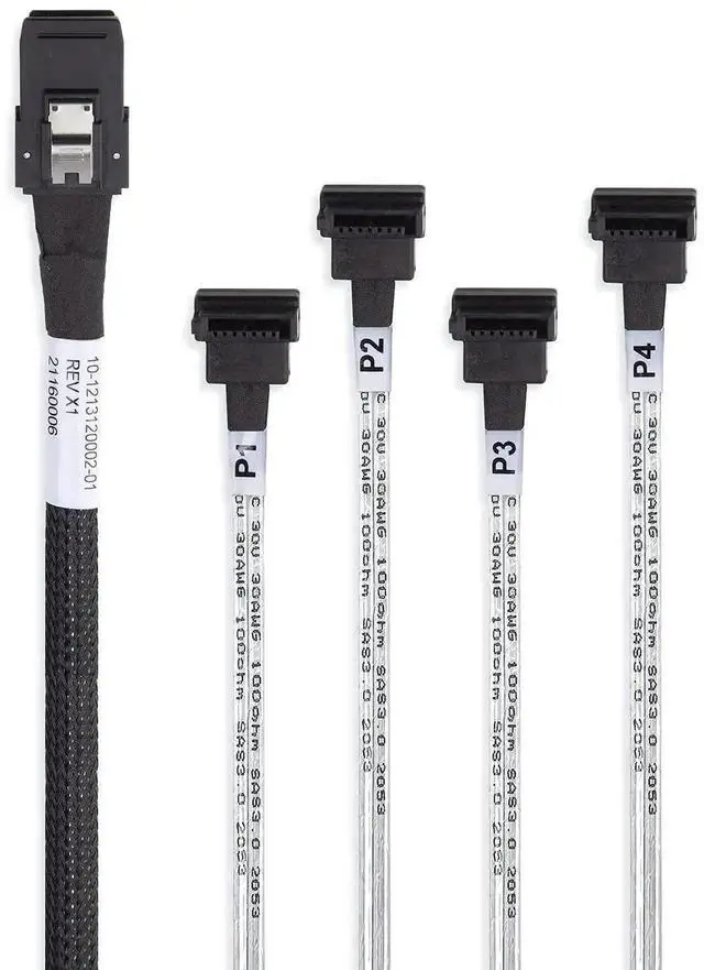 Alt view image 2 of 7 - MiniSAS SFF-8087 Fan-Out Breakout Cable, SFF-8087 to 4 Right Angle SATA 7Pin, 6Gbps High Speed Cable for RAID Controllers, Servers and Storage Enclosures, 0.5M (1.6FT)