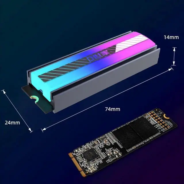 Alt view image 2 of 6 - 5V 3Pin ARGB M.2 2280 SSD Passive Heatsink, Computer Solid State Drive Cooling Radiator with Thermal Pad, ARGB Addressable RGB Cooler for M.2 2280 NVMe/SATA SSD