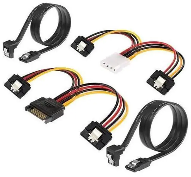 Main image of 4PCS SATA Cable Set, SATA III 6Gbps Data Cable & 4Pin Molex to 2x15Pin SATA Power Splitter Cable, SATA 3.0 6.0Gbps Data Cord for PC Hard Drive, SSD, Optical Drive Power & Data Connection