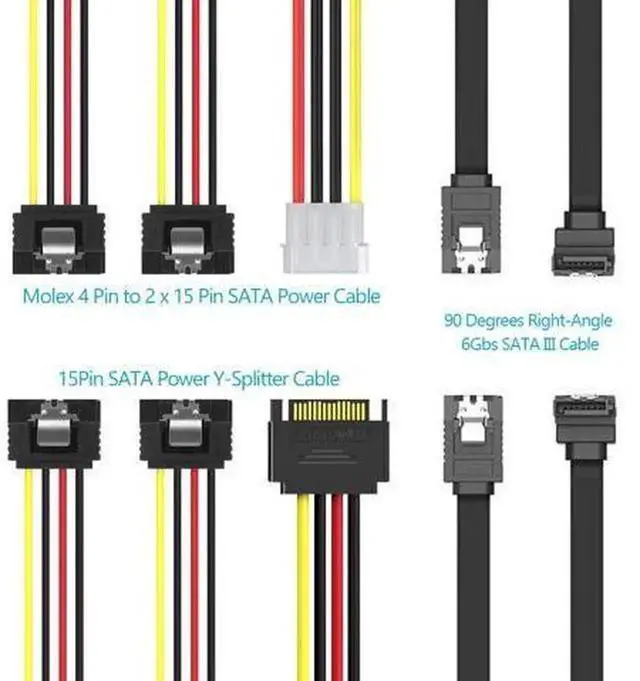 Alt view image 7 of 7 - 4PCS SATA Cable Set, SATA III 6Gbps Data Cable & 4Pin Molex to 2x15Pin SATA Power Splitter Cable, SATA 3.0 6.0Gbps Data Cord for PC Hard Drive, SSD, Optical Drive Power & Data Connection