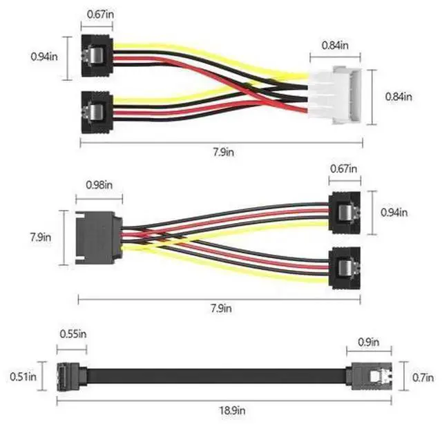 Alt view image 5 of 7 - 4PCS SATA Cable Set, SATA III 6Gbps Data Cable & 4Pin Molex to 2x15Pin SATA Power Splitter Cable, SATA 3.0 6.0Gbps Data Cord for PC Hard Drive, SSD, Optical Drive Power & Data Connection