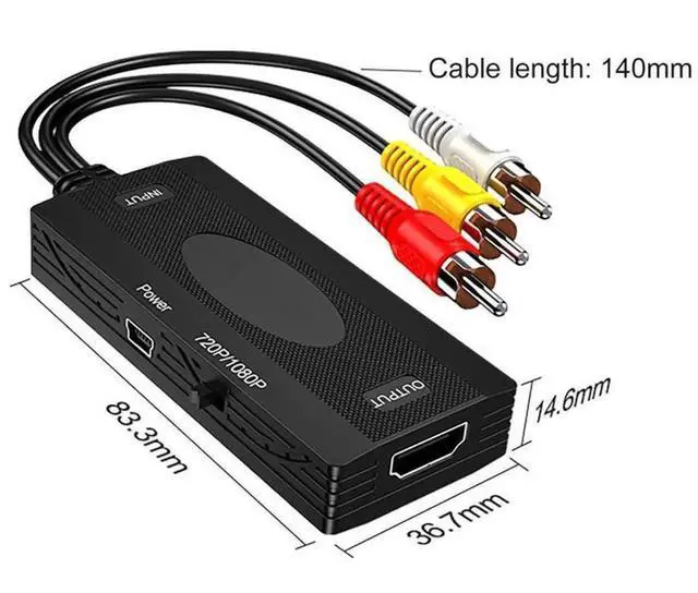 Alt view image 4 of 7 - 1080P RCA to HDMI Converter, AV to HDMI Video Audio Adapter, Supports 1080P Resolution, Good Heat Dissipation, Compatible with Surveillance Camera, Set-Top Box for TV, Monitor and Projector