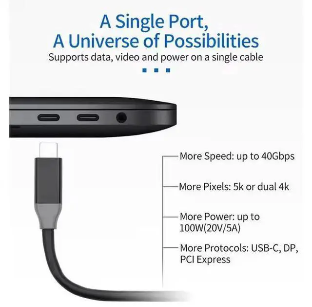 Alt view image 3 of 5 - 0.6M Thunderbolt 3 USB4 Type-C to Type-C Cable, 40Gbps High Speed Data Cable, Supports 100W 5A Fast Charging & 4K Video Output, USB-C PD Charging Data Cord for Laptop, External SSD and USB-C Devices