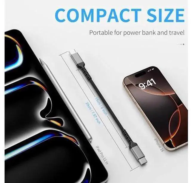Alt view image 4 of 7 - 6 Inch USB C to C Cable 2 Pack, Braided Short USB-C Charging Cord, Fast Charge USBC Cable Compatible with iPhone 15 Series, Samsung Galaxy S23 Ultra, Google Pixel All USB-C Devices