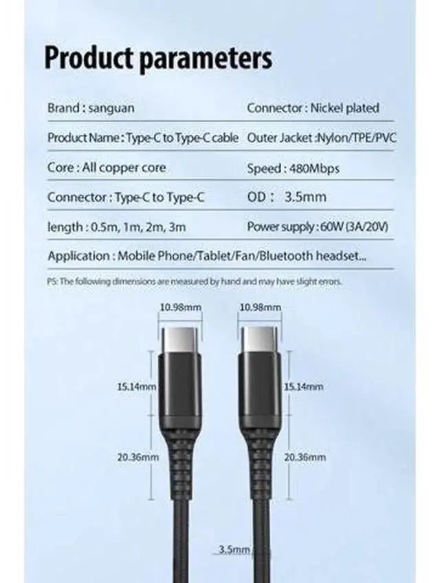 Alt view image 3 of 7 - 60W USB C to USB C Fast Charging & Data Sync Cable, Aluminum Alloy Connector PVC USB-C Charger Cord, Durable Type C Cable Compatible with Multiple USB-C Mobile Devices