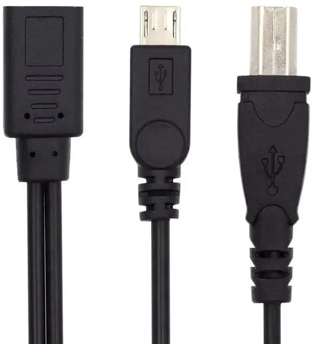 Main image of 30CM Type-C Female to Micro USB Male & USB 2.0 Type-B Male Splitter Cable, USB-C Jack to Micro USB + Standard Type B Plug 2-in-1 Extension Charging Cord