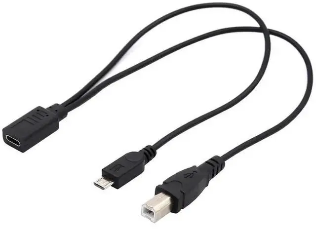 Alt view image 5 of 6 - 30CM Type-C Female to Micro USB Male & USB 2.0 Type-B Male Splitter Cable, USB-C Jack to Micro USB + Standard Type B Plug 2-in-1 Extension Charging Cord