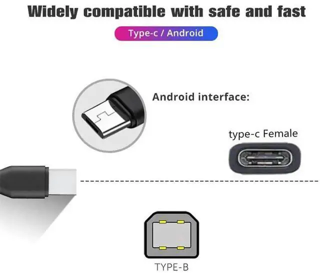 Alt view image 4 of 6 - 30CM Type-C Female to Micro USB Male & USB 2.0 Type-B Male Splitter Cable, USB-C Jack to Micro USB + Standard Type B Plug 2-in-1 Extension Charging Cord