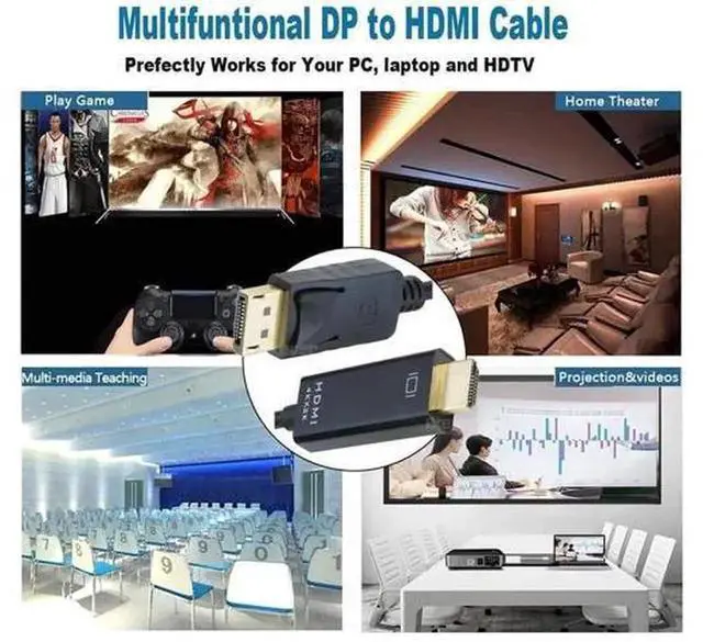 Alt view image 2 of 7 - 6ft DisplayPort to HDMI Cable, 4K DP Male to HDMI Male Video Converter Cord, Display Port to HDMI Cable Compatible with PC, HDTV, Monitor, Projector