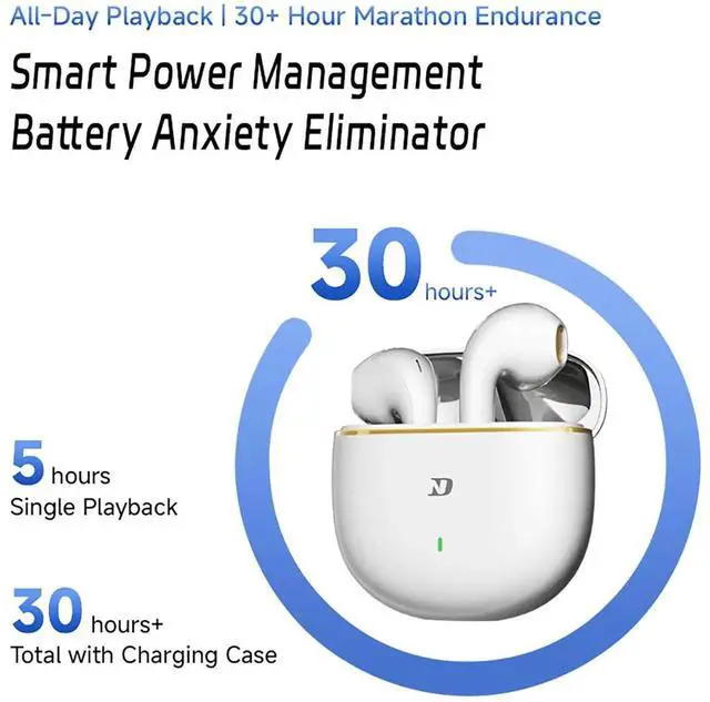 Alt view image 4 of 7 - ND Air3 True Wireless Earbuds, Bluetooth 5.4 Headphones with Noise Cancelling Microphone, 13mm Driver for Deep Bass, 30H Total Playtime, Touch Control Wireless Earphones for Sports, Gym, Commute, iPho