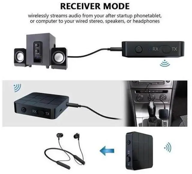 Alt view image 3 of 7 - 2 IN 1 Bluetooth 5.0 Transmitter Receiver, Wireless 3.5mm AUX Audio Adapter with RCA Output, Bluetooth Audio Dongle for TV, PC, Speaker, Car Stereo, Headphones