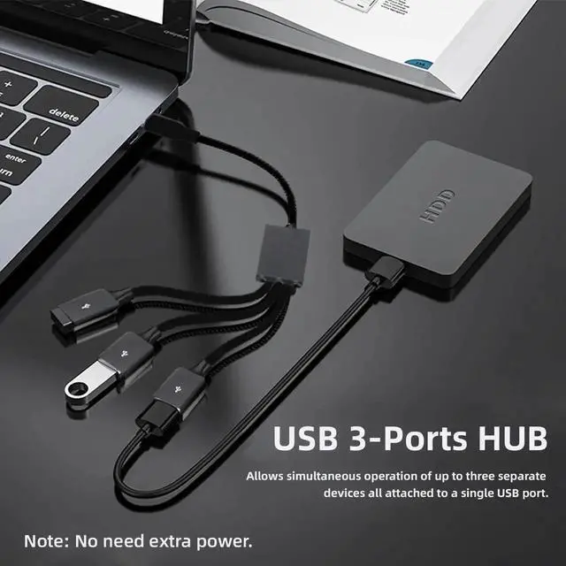 Alt view image 4 of 7 - USB 2.0 3-Port Hub Expansion Cable, 480Mbps Bus-Powered Multi-Port USB Splitter, Portable USB Expander for Laptop, Notebook, PC, Mouse, Keyboard, USB Flash Drive and Other USB Peripherals