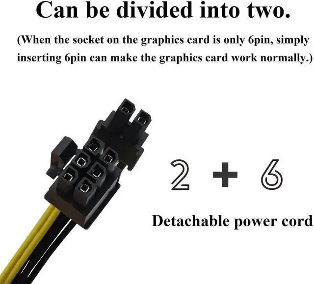 Alt view image 4 of 7 - 2 Pack 20CM SATA 15Pin Male to 8Pin (6+2) PCI-E Female Graphics Card Power Adapter Cable, 8 Inch SATA to PCIe 6+2Pin Power Converter Cord for Desktop GPU Video Card Power Supply Connection