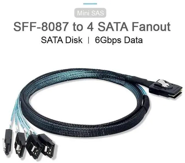 Alt view image 4 of 7 - 1.0M Internal Mini SAS SFF-8087 Host to 4 SATA 7Pin Target Hard Drive Cable, SATA III 6Gbps Server RAID Data Cable, Multi-channel Storage Connection Cord for Hard Disk Array System