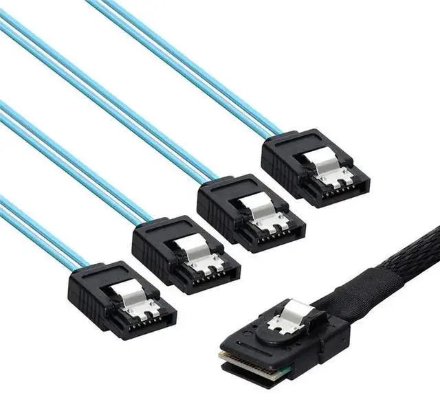 Alt view image 7 of 7 - 1.0M Internal Mini SAS SFF-8087 Host to 4 SATA 7Pin Target Hard Drive Cable, SATA III 6Gbps Server RAID Data Cable, Multi-channel Storage Connection Cord for Hard Disk Array System