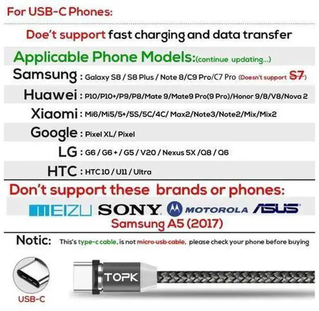 Alt view image 4 of 5 - AM17 2M LED Magnetic Braided USB Charging Cable, 3 in 1 Magnet Charging Wire Compatible with iPhone Xs Max, Lightning, Micro USB, Type-C Smartphones