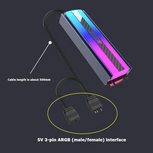 Alt view image 5 of 6 - 5V 3Pin ARGB M.2 2280 SSD Heatsink, Passive Cooling Radiator with Thermal Pad for M.2 2280 Solid State Drive, PC SSD Cooler
