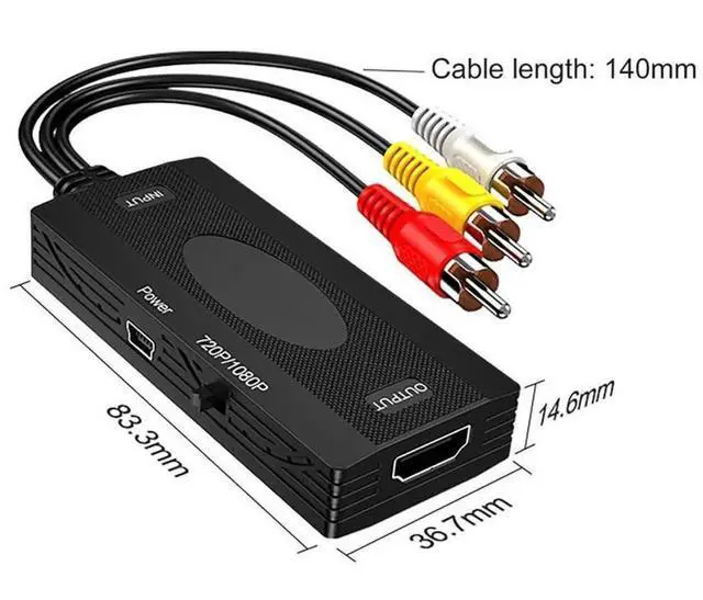 Alt view image 4 of 7 - 1080P RCA to HDMI Converter, AV to HDMI Video Audio Adapter with Good Heat Dissipation, Compatible with Surveillance Camera, Set-top Box, Connect to TV Monitor Projector