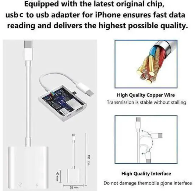 Alt view image 3 of 7 - USB C to USB OTG Camera Adapter with Fast Charging Port, USB-C Male to Female USB Adapter Compatible with iPhone 16/16 Pro/16 Pro Max/15/15 Pro/15 Pro Max, iPad Pro, Support USB Flash Drive, Keyboard,