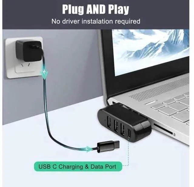 Alt view image 3 of 7 - VIENON 4-Port USB C Hub, 90°/180° Rotatable USB-C Splitter Adapter, Portable USB Extender Compatible with MacBook, iMac, Surface and All USB-C Port Laptops