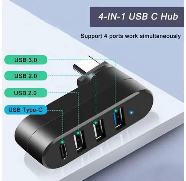 Alt view image 7 of 7 - VIENON 4-Port USB C Hub, 90°/180° Rotatable USB-C Splitter Adapter, Portable USB Extender Compatible with MacBook, iMac, Surface and All USB-C Port Laptops