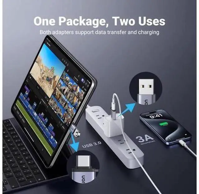 Alt view image 7 of 7 - 2 Pack USB Male to USB-C Female Adapter, 10Gbps High Speed USB A to Type C Converter, Thunderbolt Compatible for iPhone 16/15, MacBook, iPad, Samsung Galaxy, MagSafe, Watch 9/8