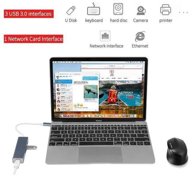 Alt view image 7 of 7 - USB C to Ethernet Adapter, Thunderbolt 3 to RJ45 Wired Network Converter with 3 USB 3.0 Ports, Plug & Play, Compatible with MacBook, Silver