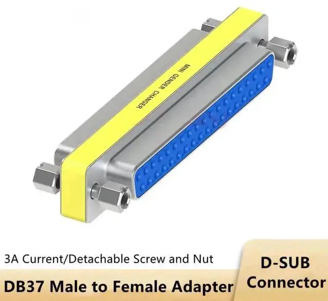 Alt view image 3 of 3 - 37 Pin High Density D-Sub Male to Female Adapter, 180 Degree Straight Metal Connector Support 3A Current