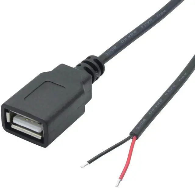 Alt view image 5 of 7 - 2 Pack Short USB A Female 2 Pin Bare Wire Pigtail Cable, 11 Inch 5V 3A Open End Power Cord for DIY Repair, USB Equipment Modification & Replacement