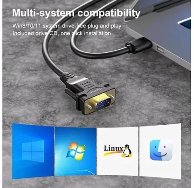 Alt view image 3 of 7 - USB to RS232 Serial Adapter Cable with FTDI Chipset, USB 2.0 to DB9 Male Serial Cable 6FT, Compatible with Windows, Linux, Mac OS