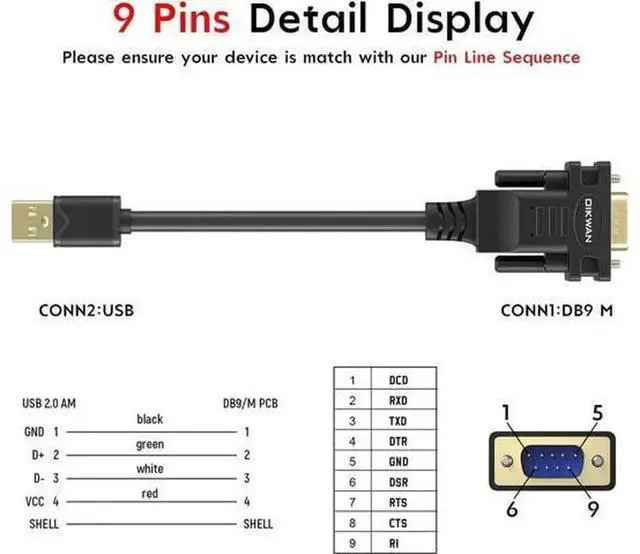Alt view image 5 of 7 - USB 2.0 to RS232 DB9 Male Serial Adapter Cable with FTDI Chipset, 6FT USB to Serial Converter, Compatible with Windows 11/10/8/7/Vista/XP/2000, Linux & Mac OS